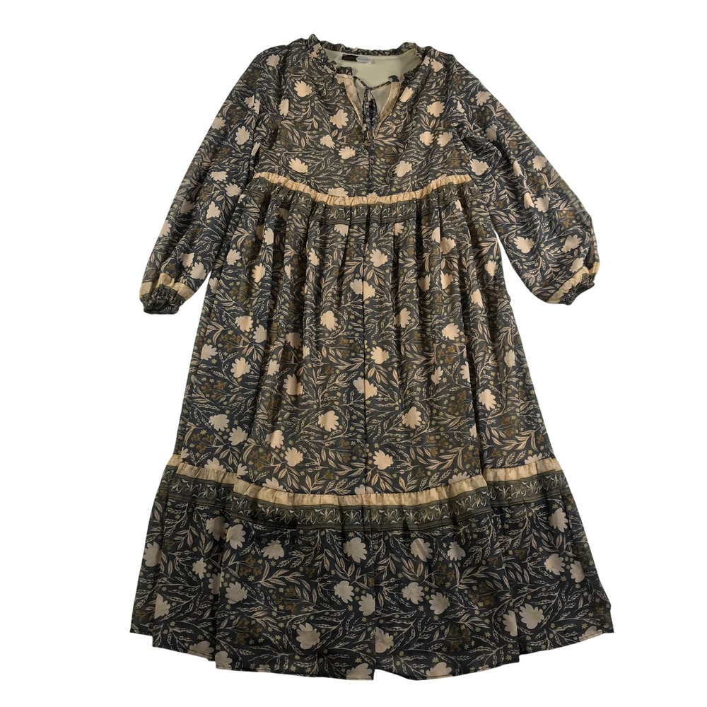 Floral Print Midi Dress in Olive Green and Cream